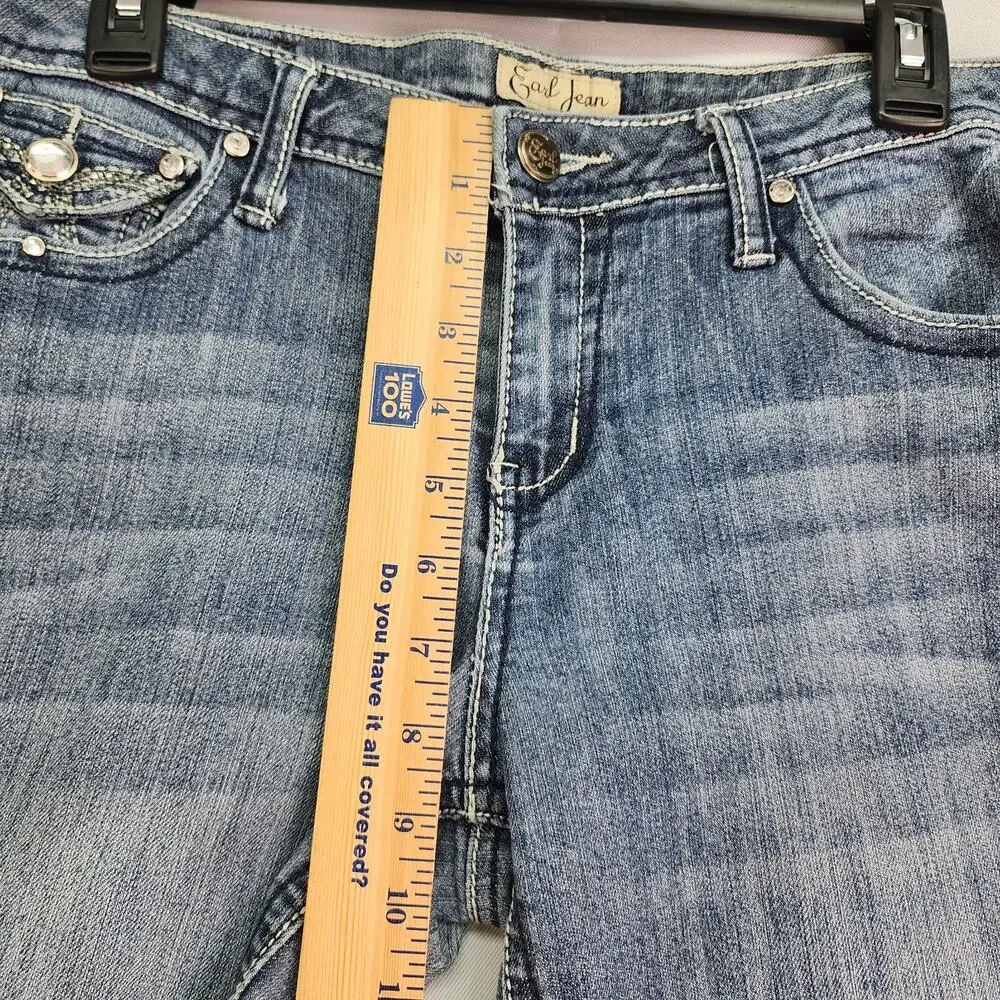 Earl Jeans Women’s 8P Bootcut Blue Stretch Denim Mid Rise Embellished Soft 32x26 - Picture 9 of 13